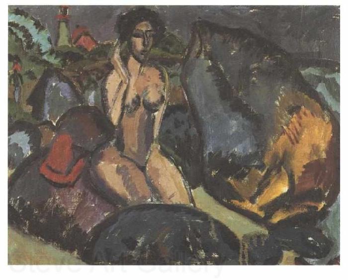 Ernst Ludwig Kirchner Bathing woman between rocks Spain oil painting art